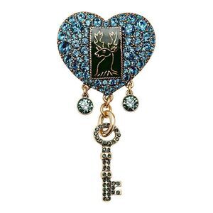 Pilgrim Skanderborg Blue Crystal Heart With Dangling Goldtone and Crystal Brooch